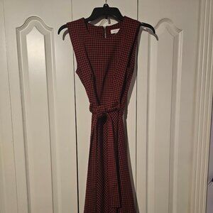 Calvin Klein Red & Black Houndstooth Maxi Dress - Like New